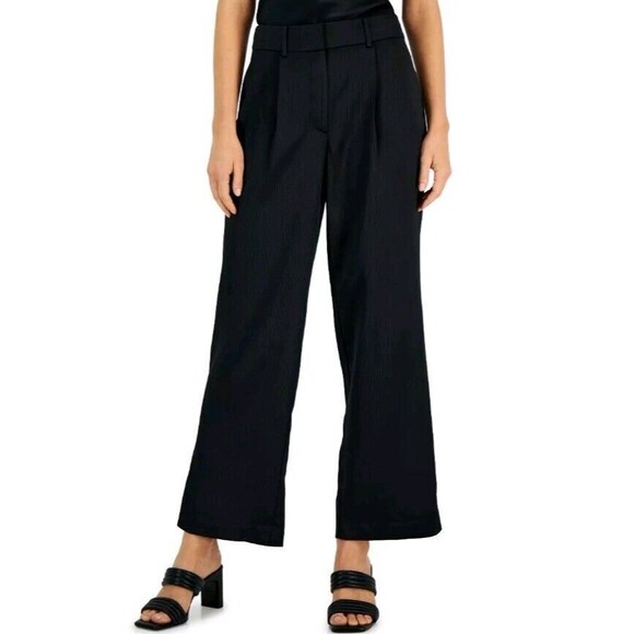 NWT Alfani Womens Black Stripe Satin Wide Leg Trousers Career Pants Plus Size 18 - Picture 1 of 6